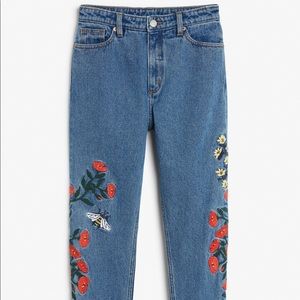 Monki Embroidered High Waisted Jeans